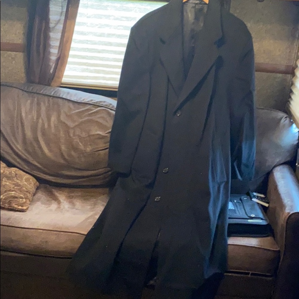 Full length black men’s wool overcoat